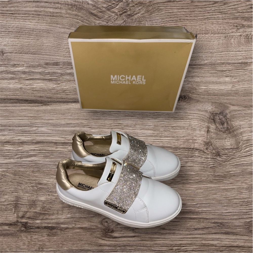 Michael Kors Kids Glitter Strap Sneakers - White and Gold